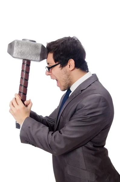 Hombre de negocios sosteniendo martillo — Foto de Stock
