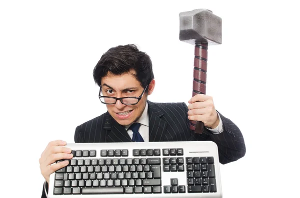 Jonge werknemer met toetsenbord — Stockfoto