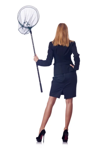 Geschäftsfrau mit Fangnetz — Stockfoto