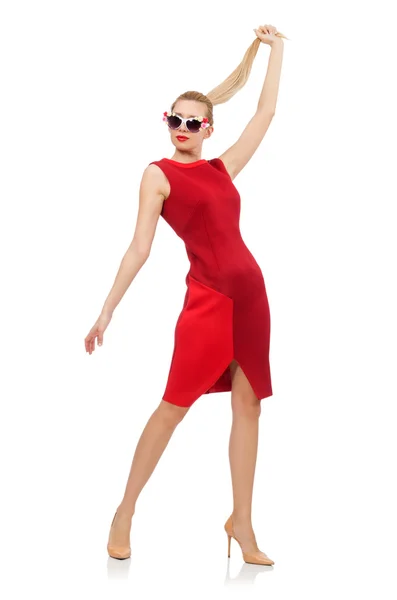 Young woman in red dress — Stock Photo, Image