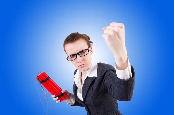 Businesswoman with dynamite — Stock Photo, Image