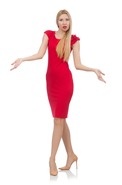 Blond woman in scarlet dress — Stock Photo, Image