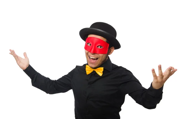 Ein Mann trägt eine rote Maske auf weißem Hintergrund — Stockfoto