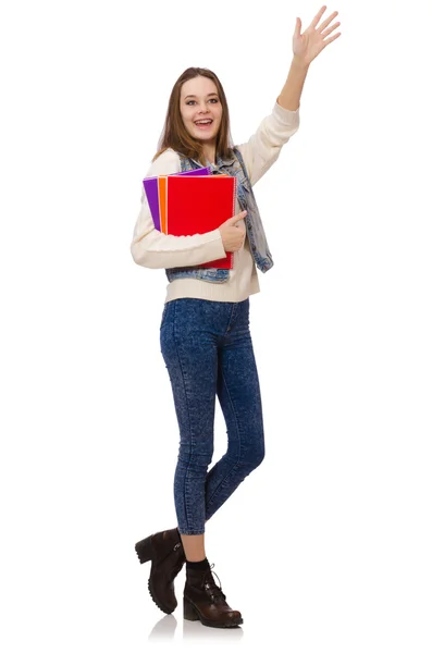 Joven chica sonriente aislada en blanco — Foto de Stock