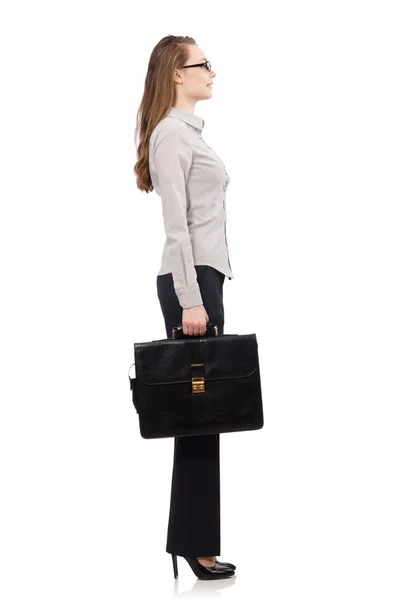 Business lady with case isolated on white — Stock Photo, Image