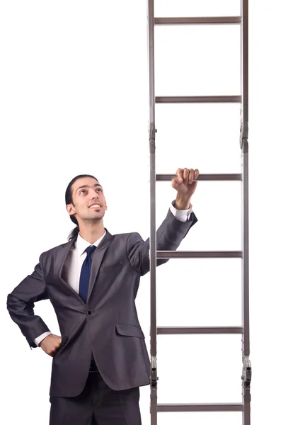 Empresario escalando la escalera aislado en blanco — Foto de Stock