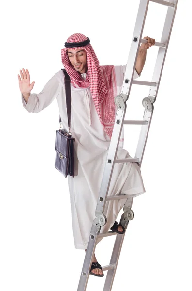 Hombre de negocios árabe subiendo las escaleras en blanco —  Fotos de Stock