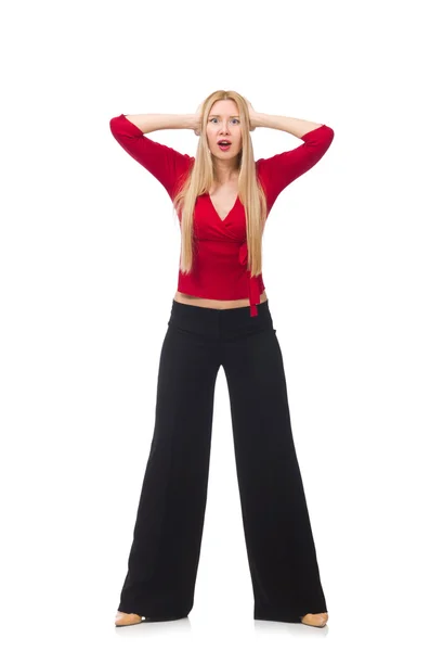 Young woman in flared pants isolated on white — Stock Photo, Image