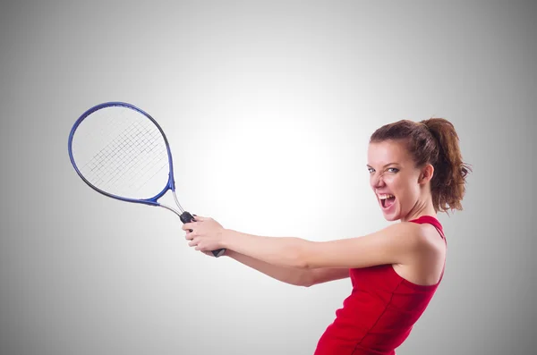 Woman playing tennis on white — Stock Photo, Image