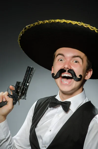 Smiling mexican with sombrero isolated on grey — Stock Photo, Image