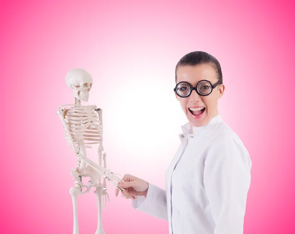 Doctor with skeleton against the gradient — Stock Photo, Image