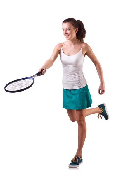 Woman tennis player isolated on white — Stock Photo, Image