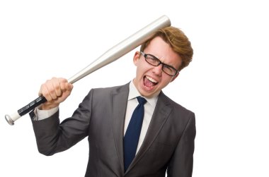 Beyazda beysbol sopası olan genç iş adamı