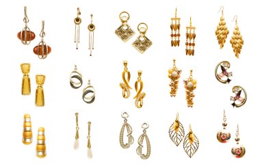 Set of various earrings isolated on white clipart
