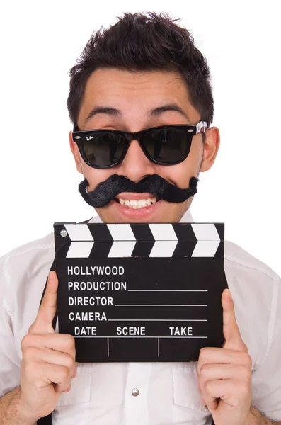 Divertido con película clapper aislado en blanco — Foto de Stock