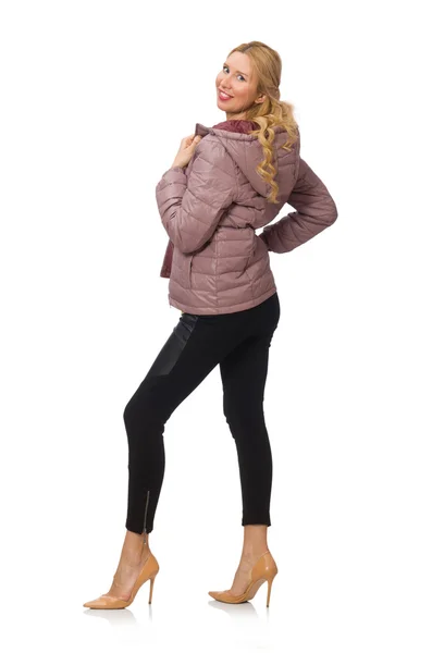 Pretty girl in winter jacket isolated on white — Stock Photo, Image