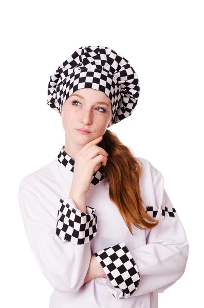 Θηλυκό σεφ που απομονώνονται σε λευκό — Φωτογραφία Αρχείου