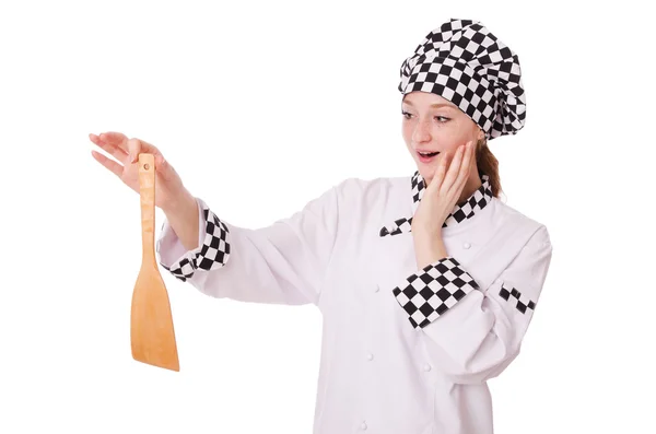 Female chef isolated on white — Stock Photo, Image