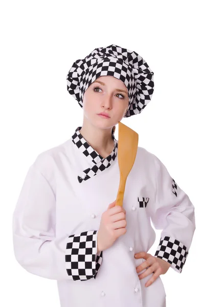 Chef feminino isolado em branco — Fotografia de Stock