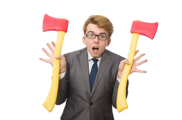 Young businessman with weapon isolated on white — Stock Photo, Image