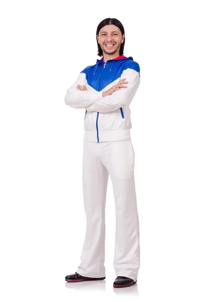 Um homem de sportswear branco isolado em branco — Fotografia de Stock