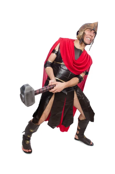 Gladiator med hammare isolerad på vit — Stockfoto