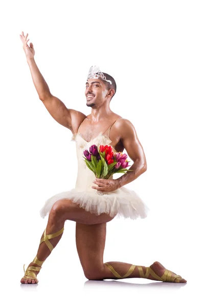 Homem em tutu realizando dança de balé — Fotografia de Stock