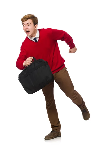 Student with bag isolated on white — Stock Photo, Image