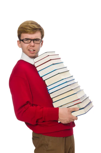 Grappige student met boeken — Stockfoto