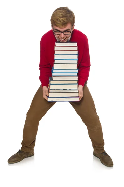Смішний студент з книгами — стокове фото