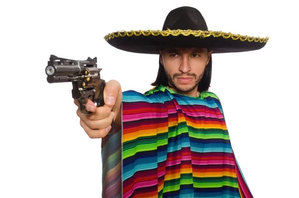 Handsome man in vivid poncho holding gun — Stock Photo, Image