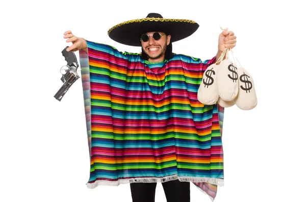 Мексиканский держатель пистолет и денежный мешок изолированы на белом — стоковое фото
