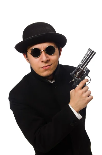 Junger Mann mit Waffe isoliert auf Weiß — Stockfoto