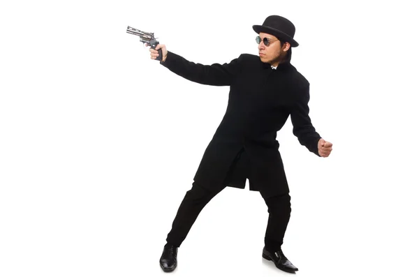 Ung man med pistol isolerad på vitt — Stockfoto