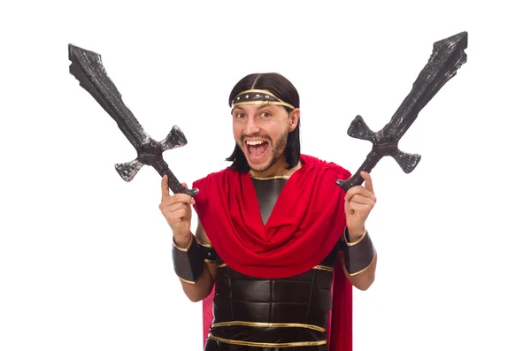 Gladiator hält Schwert isoliert auf Weiß — Stockfoto