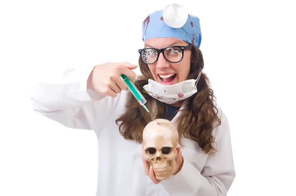 Femmina giovane medico isolato su bianco — Foto Stock