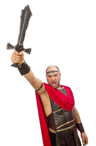 Gladiator med svärd isolerad på vit — Stockfoto