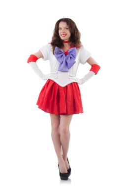 Elbise üzerinde beyaz izole kadın modeli