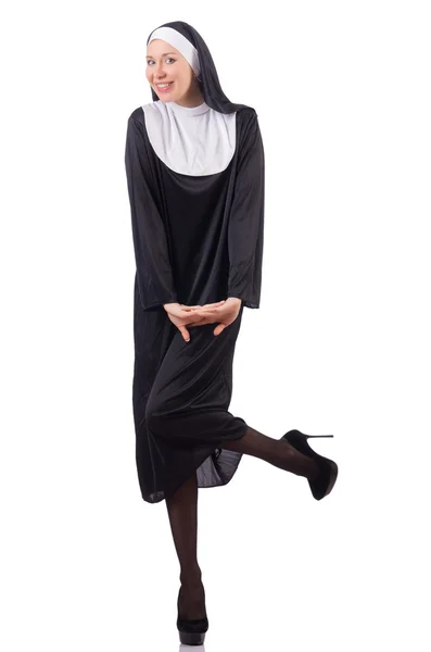 Pretty nun isolated on white — Stock Photo, Image