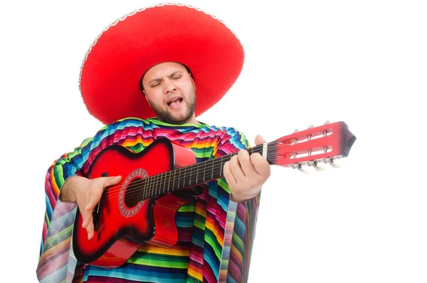 Funny mexican with guitar isolated on white — Stock Photo, Image