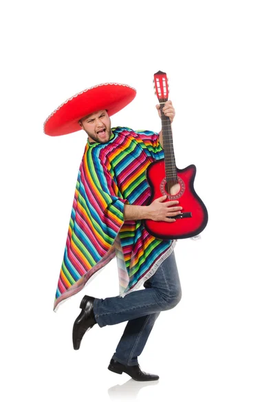 Mexicano engraçado com guitarra isolada em branco — Fotografia de Stock
