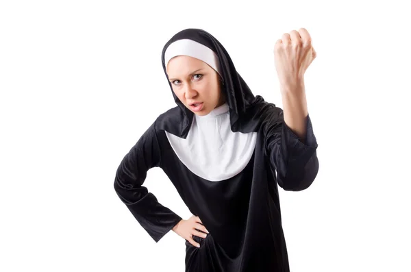 Pretty nun isolated on white — Stock Photo, Image