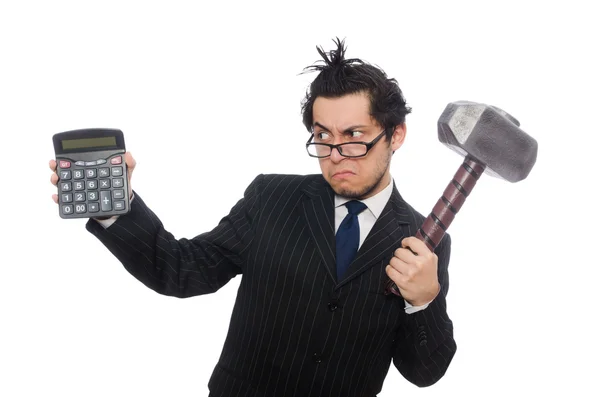 Young employee holding calculator isolated on white — Stock Photo, Image