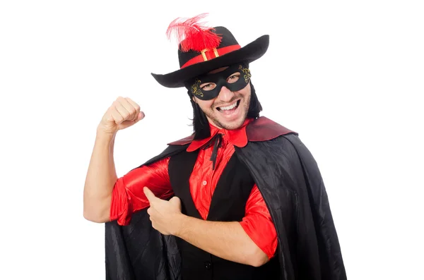 Joven con abrigo de carnaval aislado en blanco — Foto de Stock