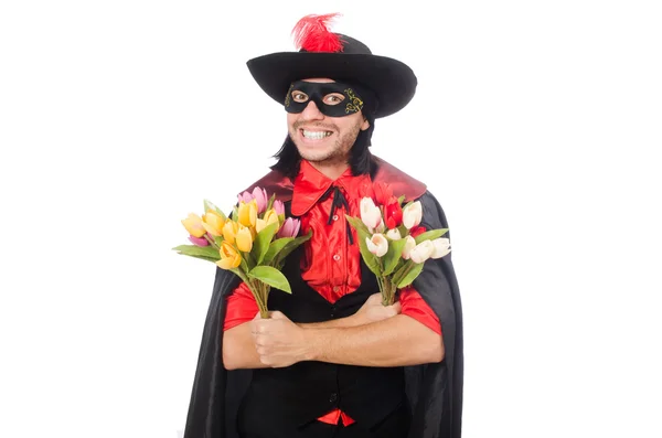 Young man in carnival coat isolated on white — Stock Photo, Image