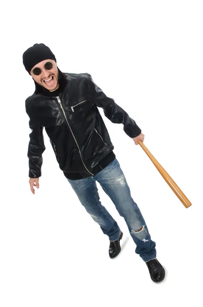 Aggressive man with baseball bat on white — Stock Photo, Image