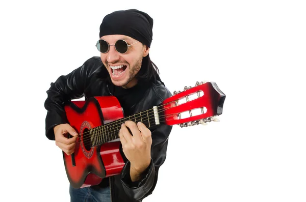 Guitarrista isolado no branco — Fotografia de Stock