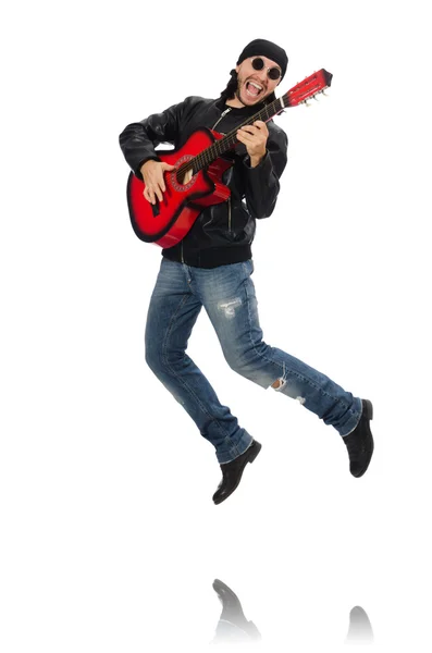 Guitar player isolated on the white — Stock Photo, Image