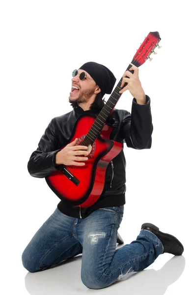 Guitarrista isolado no branco — Fotografia de Stock