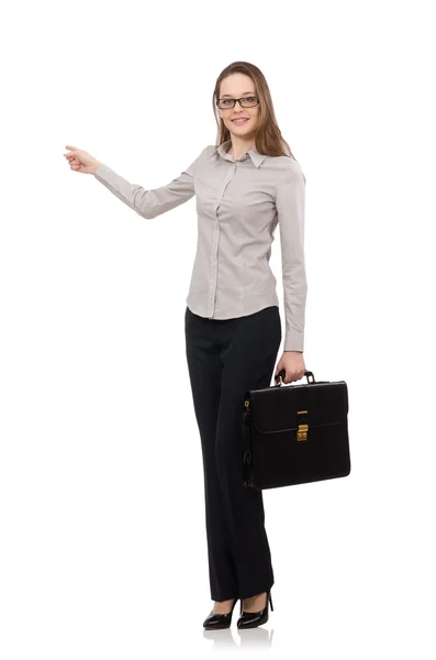 Business lady with case isolated on white — Stock Photo, Image